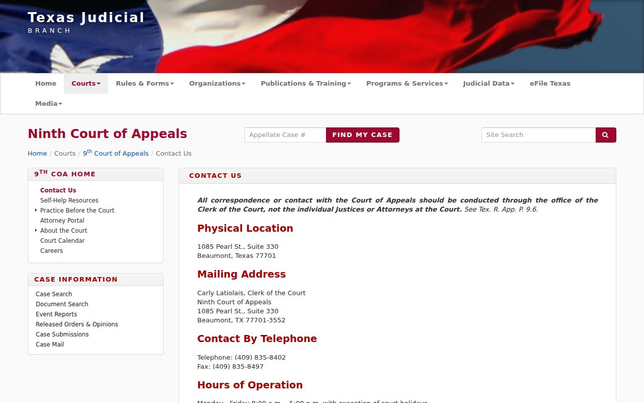 Newton County court docket Ninth Court of Appeals contact page