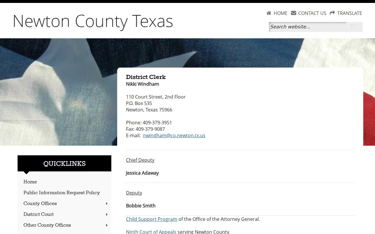 Newton County criminal docket District Clerk contact page